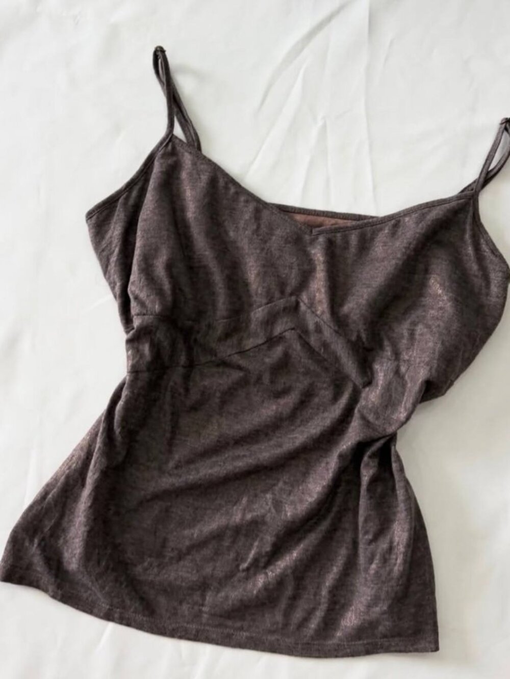 Y2K Brown Gray Satin Cami Top Ruched Front Spaghetti Strap 90s Vintage - Picture 3 of 5
